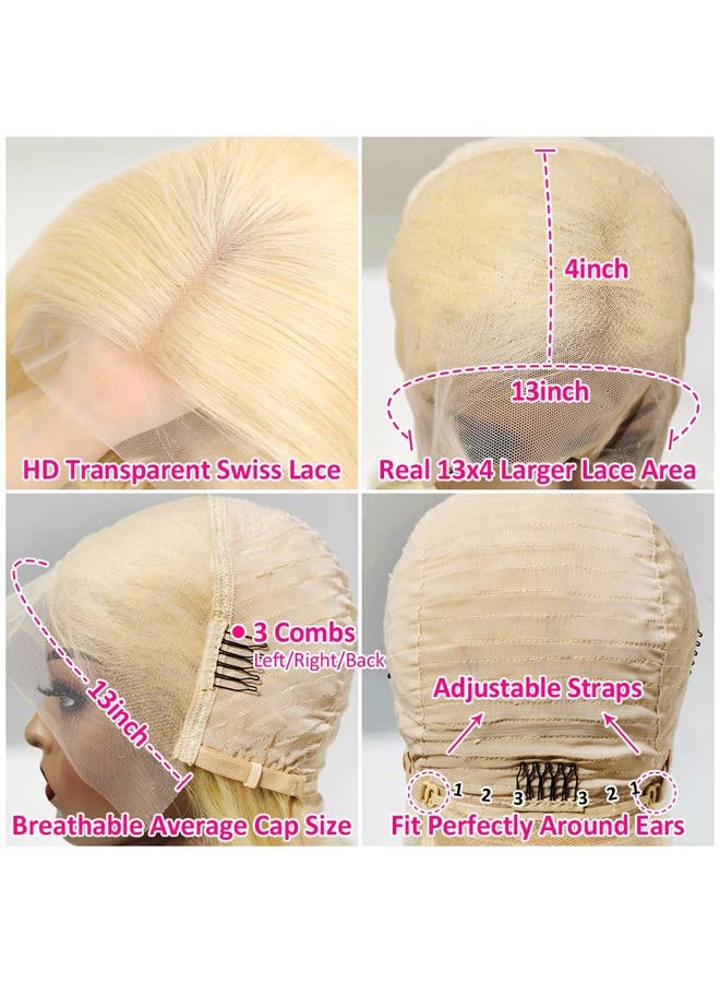 Flady 12 inch Blonde Bob Wig Human Hair 613 13X4 Lace Front Wigs Human Hair Pre Plucked 613 Blonde HD Lace Frontal Wig 150% Density Straight Short Bob Wigs For Black Women - Image 4