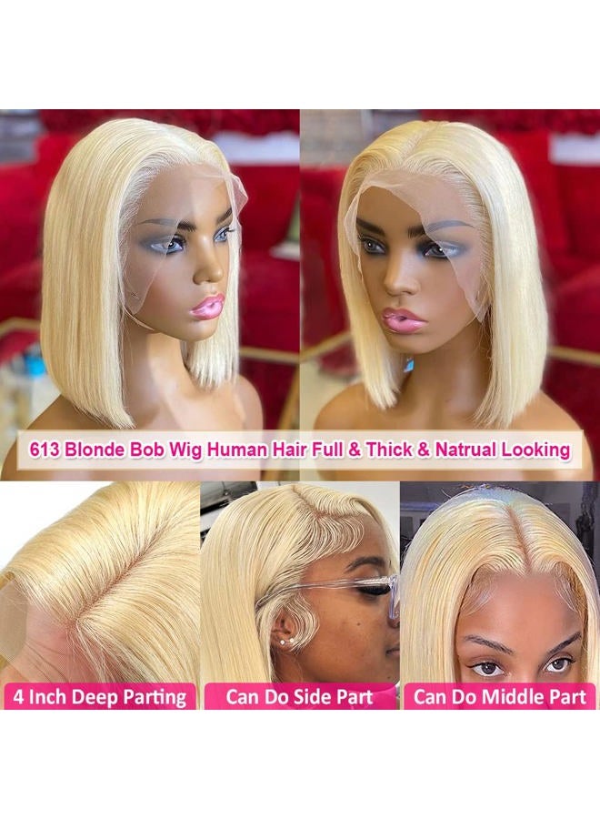 Flady 12 inch Blonde Bob Wig Human Hair 613 13X4 Lace Front Wigs Human Hair Pre Plucked 613 Blonde HD Lace Frontal Wig 150% Density Straight Short Bob Wigs For Black Women - Image 2