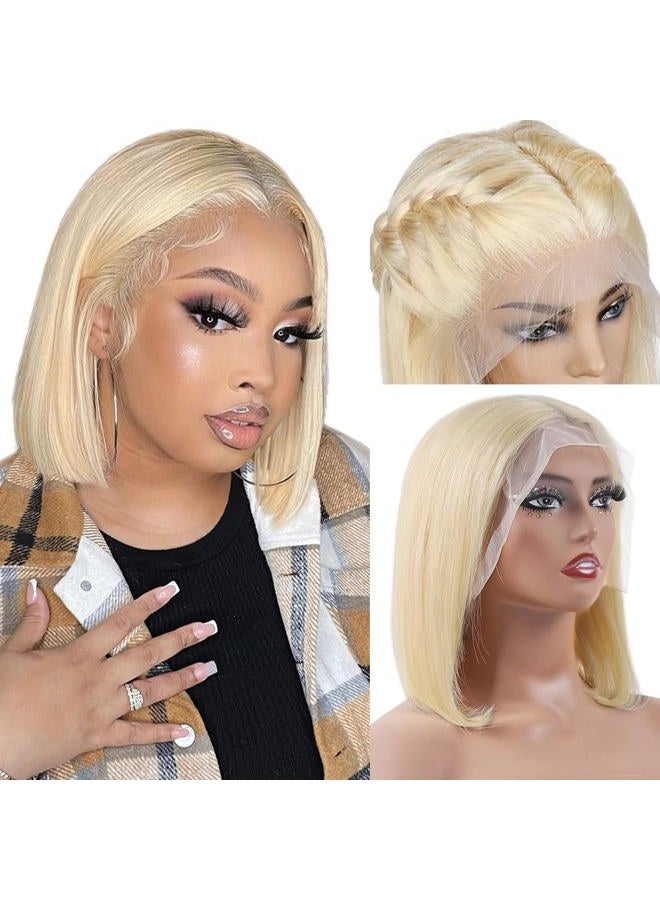 Flady 12 inch Blonde Bob Wig Human Hair 613 13X4 Lace Front Wigs Human Hair Pre Plucked 613 Blonde HD Lace Frontal Wig 150% Density Straight Short Bob Wigs For Black Women - Image 1
