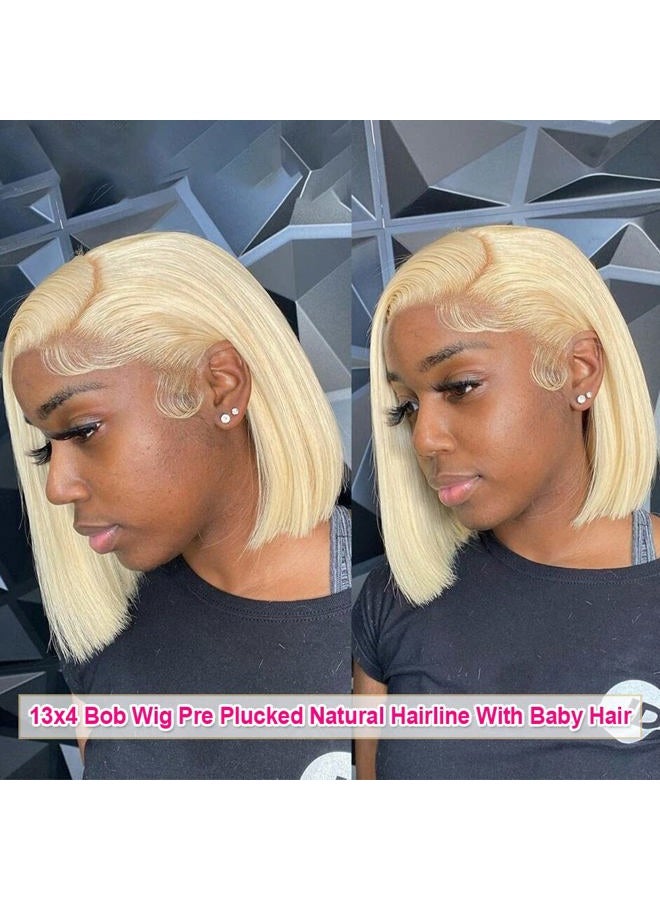 Flady 12 inch Blonde Bob Wig Human Hair 613 13X4 Lace Front Wigs Human Hair Pre Plucked 613 Blonde HD Lace Frontal Wig 150% Density Straight Short Bob Wigs For Black Women - Image 3