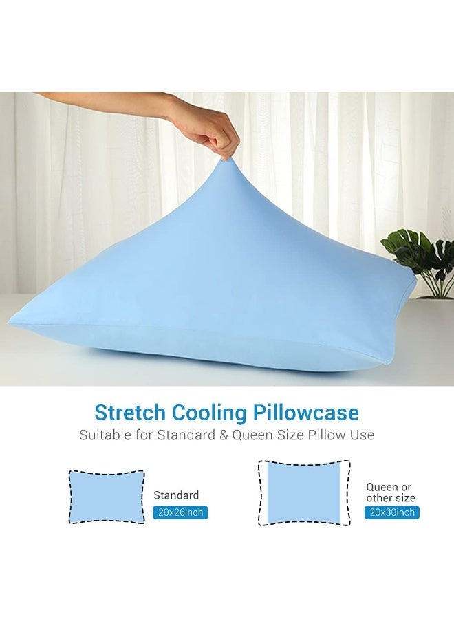LUXEAR Pillowcases - 2 Pack Elastic Cooling Pillowcases with Latest Cool-to-Touch Technology, Oeko-TEX Certified, Hidden Zipper Design Pillow Covers Fit Standard & Queen Size Pillows - Blue  - Image 4