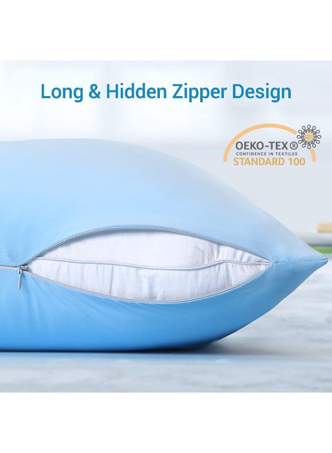 LUXEAR Pillowcases - 2 Pack Elastic Cooling Pillowcases with Latest Cool-to-Touch Technology, Oeko-TEX Certified, Hidden Zipper Design Pillow Covers Fit Standard & Queen Size Pillows - Blue  - Image 5