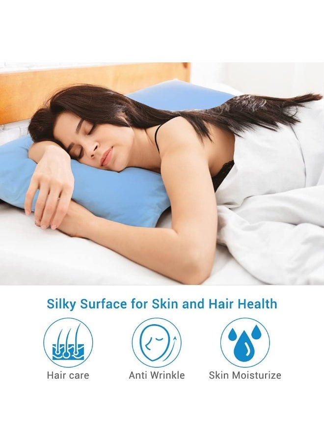 LUXEAR Pillowcases - 2 Pack Elastic Cooling Pillowcases with Latest Cool-to-Touch Technology, Oeko-TEX Certified, Hidden Zipper Design Pillow Covers Fit Standard & Queen Size Pillows - Blue  - Image 2