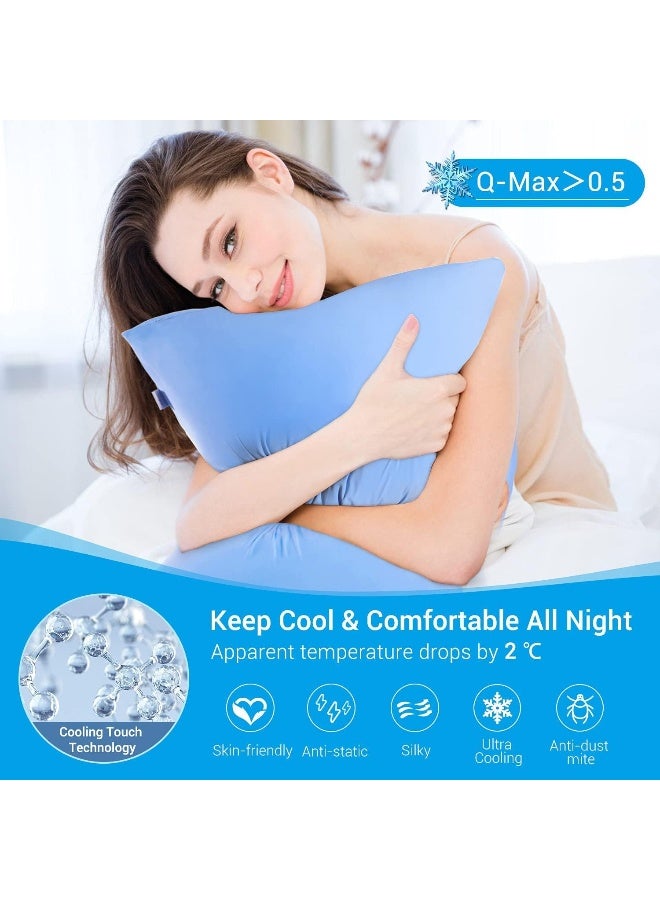 LUXEAR Pillowcases - 2 Pack Elastic Cooling Pillowcases with Latest Cool-to-Touch Technology, Oeko-TEX Certified, Hidden Zipper Design Pillow Covers Fit Standard & Queen Size Pillows - Blue  - Image 3