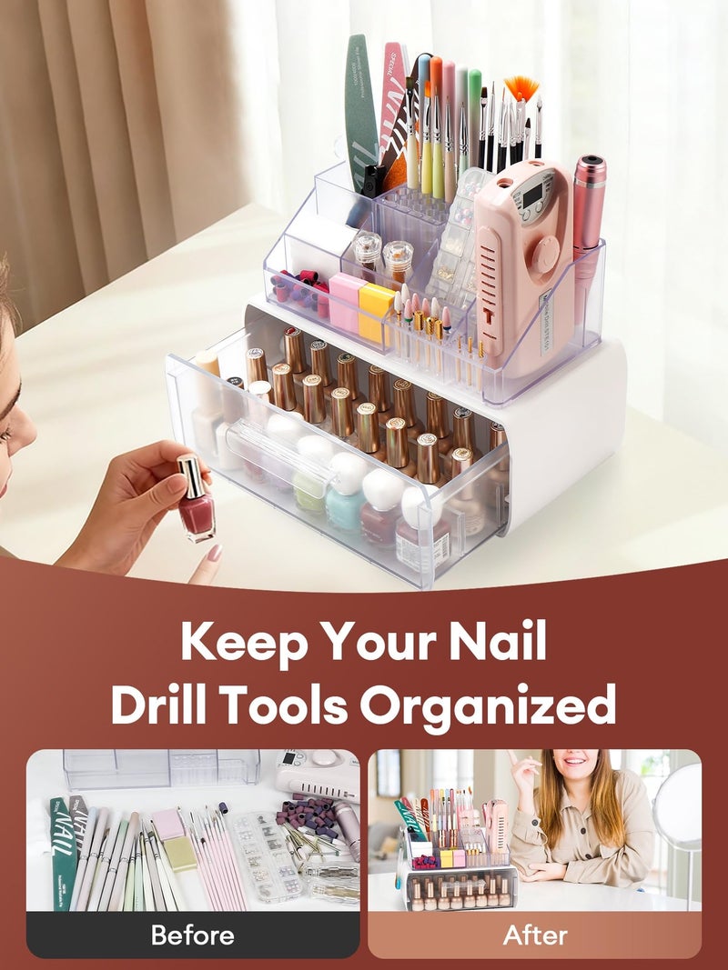 LIARTY Nail Drill Holder with Drawer: Acrylic Nail Drill Bits Holder Makeup Organizer Case for Brush - Beauty Cosmetic Storage Box for Dresser Countertop and Bathroom Vanity - Image 3