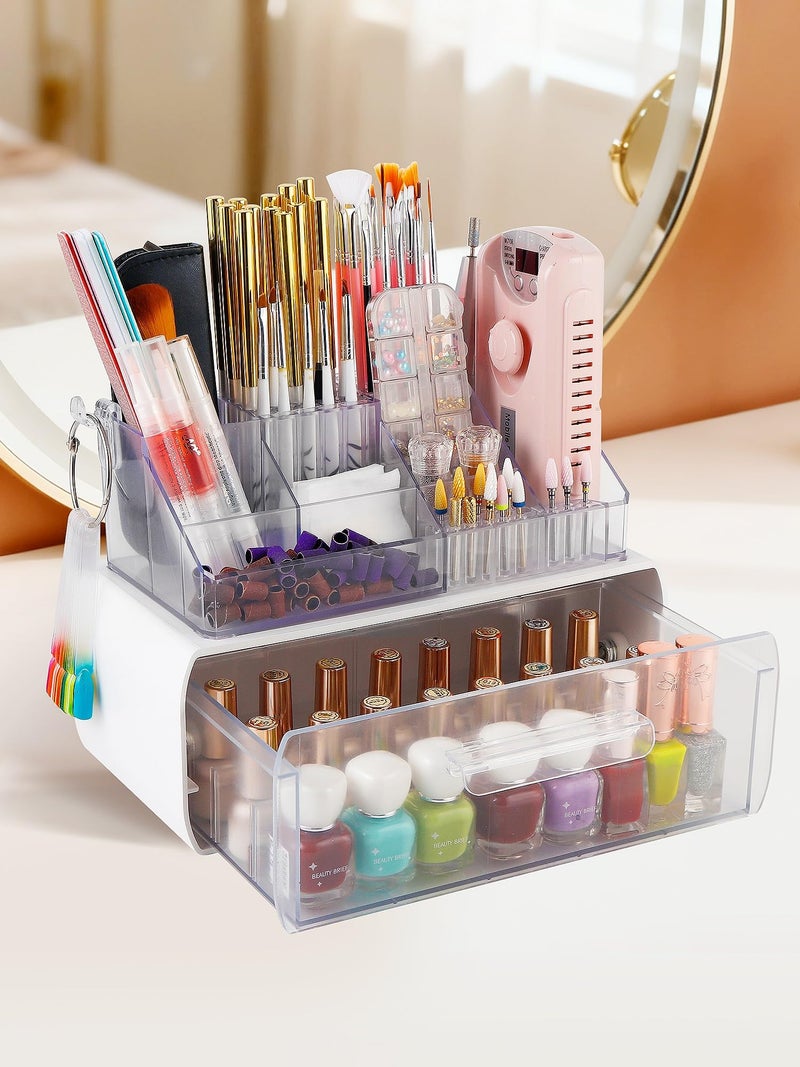 LIARTY Nail Drill Holder with Drawer: Acrylic Nail Drill Bits Holder Makeup Organizer Case for Brush - Beauty Cosmetic Storage Box for Dresser Countertop and Bathroom Vanity - Image 1