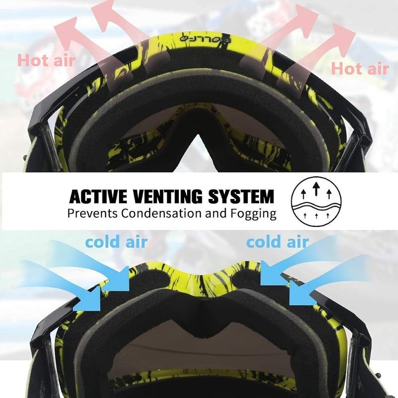 Excefore Motorcycle Goggles, Dirt Bike Goggles, ATV Racing Motocross Goggle Glasses, UV Protection Windproof Anti Fog Racing Goggles, Racing Helmet Goggles, for Adults Men Women Youth Kids (Green) - Image 5