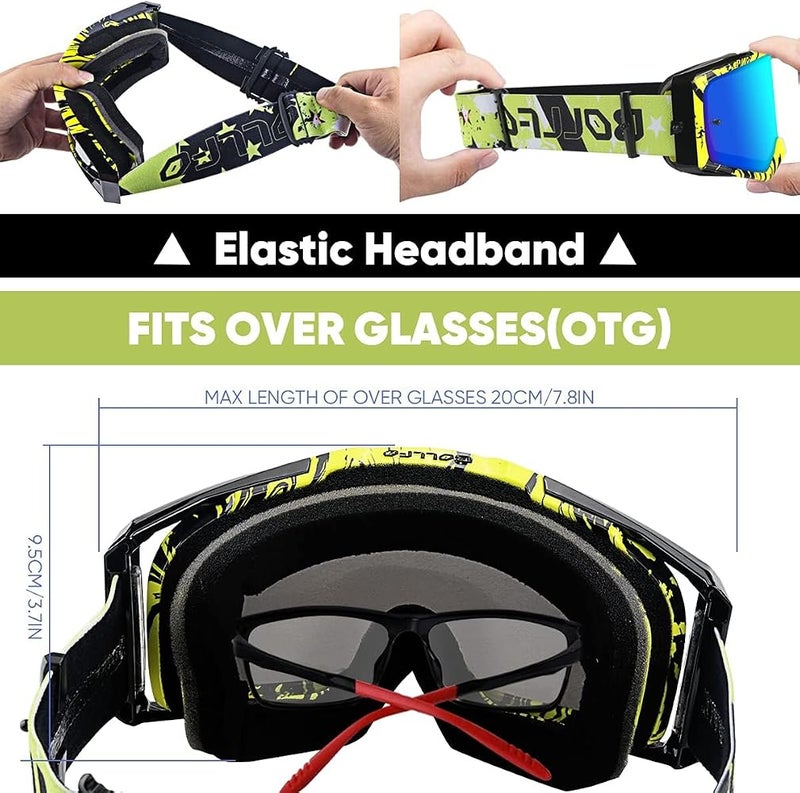Excefore Motorcycle Goggles, Dirt Bike Goggles, ATV Racing Motocross Goggle Glasses, UV Protection Windproof Anti Fog Racing Goggles, Racing Helmet Goggles, for Adults Men Women Youth Kids (Green) - Image 4