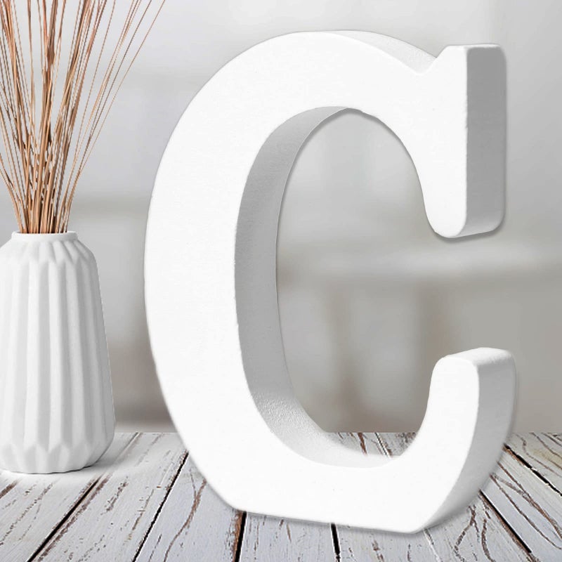 AOCEAN 6 Inch White Wood Letters  Unfinished Wood Letters for Wall Christmas Decor Standing Letters Slices Sign Board Decoration for Xmas Home Party Projects C