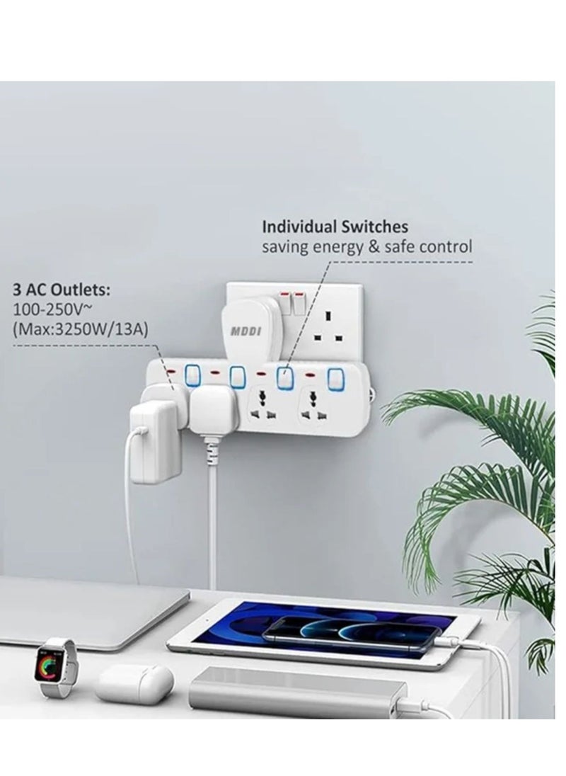 MODI - Multi Plug Power Extension Adapter 4 Way Universal Wall Socket UK 3 Pin Socket For Home Office And Kitchen - Image 1