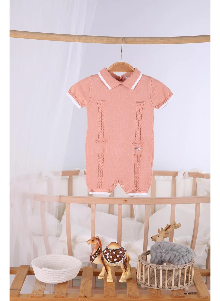 Beybek Short Sleeve Pocketed Baby Boy Summer Knitted Overalls 5503