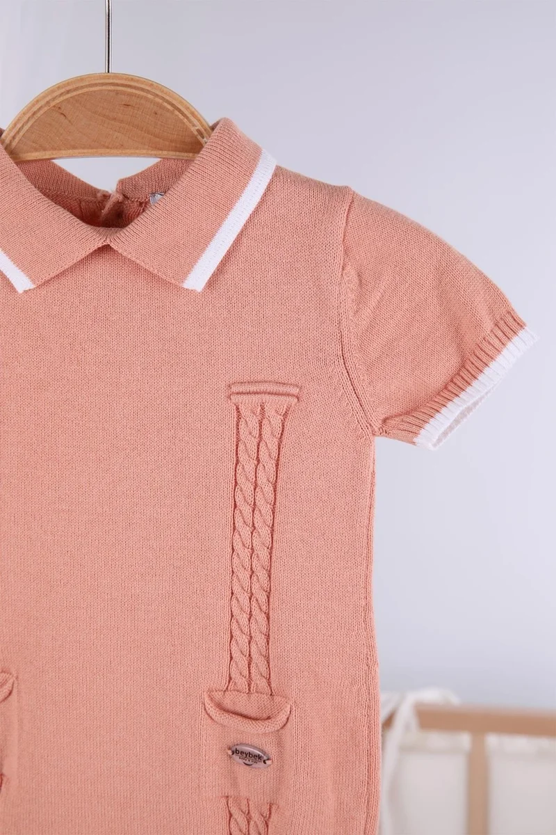 Beybek Short Sleeve Pocketed Baby Boy Summer Knitted Overalls 5503