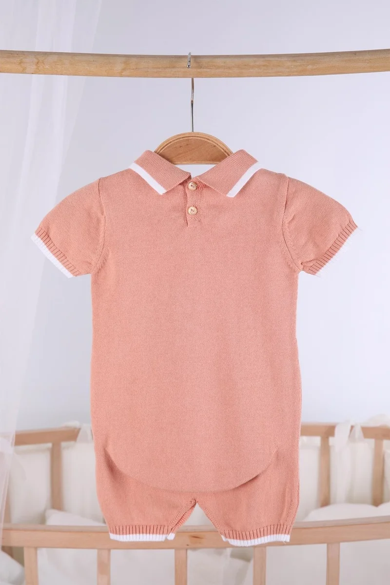 Beybek Short Sleeve Pocketed Baby Boy Summer Knitted Overalls 5503