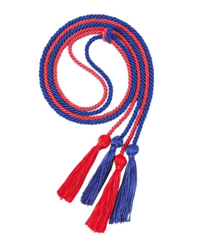 DOUBLE GRADUATION HONOR CORDS RED AND ROYAL BLUE68 LONG