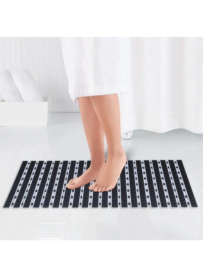 JUGTE PVC Shower Mat Anti Slip Shower Mat, Bathtub Mat with Suction Cups and Drain Holes, Anti-Skid Plastic PVC Rubber mats for Floor mat (Black) - Image 1
