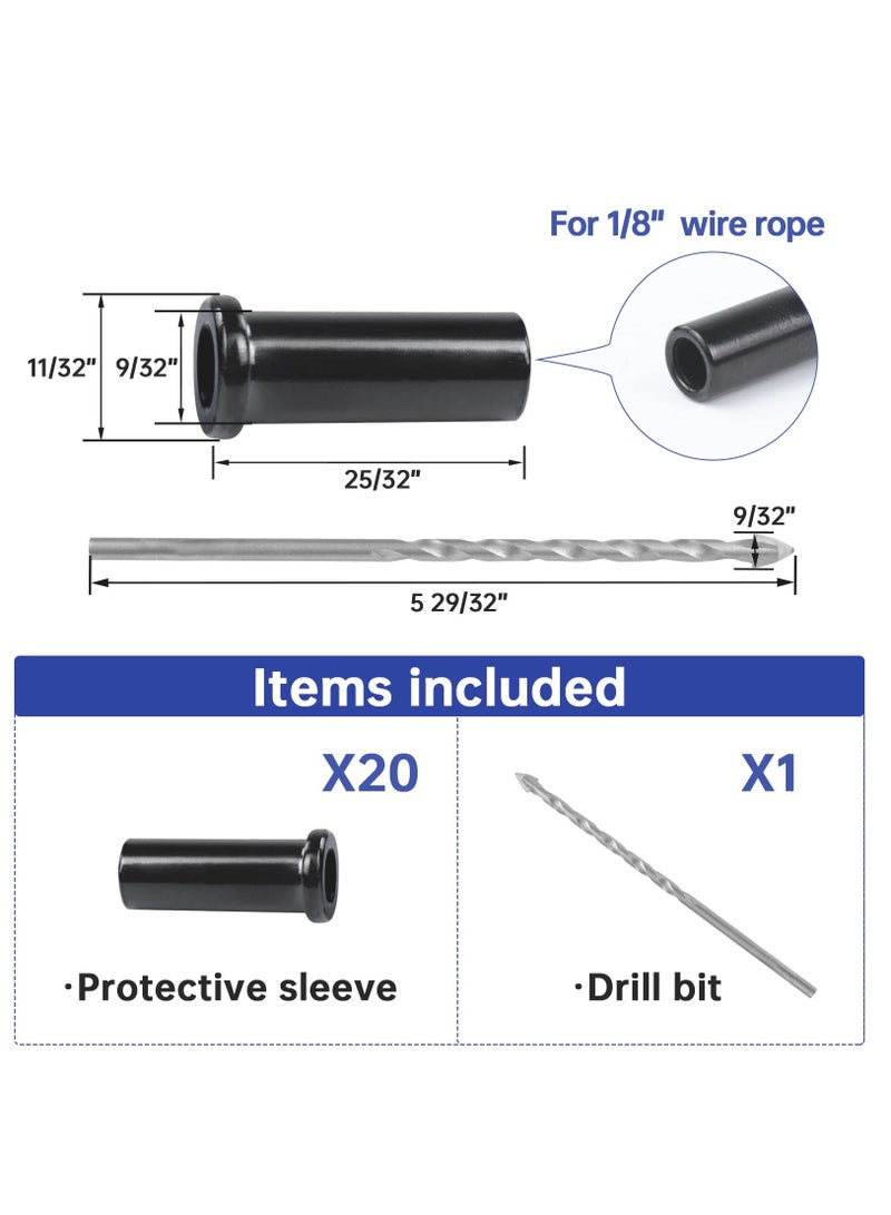 SYOSI 20Pack Stainless Steel Protective Sleeves Cable Railing Kit with Drill Bit for Wood Posts Handrail Stair Protector Sleeve for 1/8" Wire Rope Cable T316 Marine Grade Deck Railing (Black) - Image 2