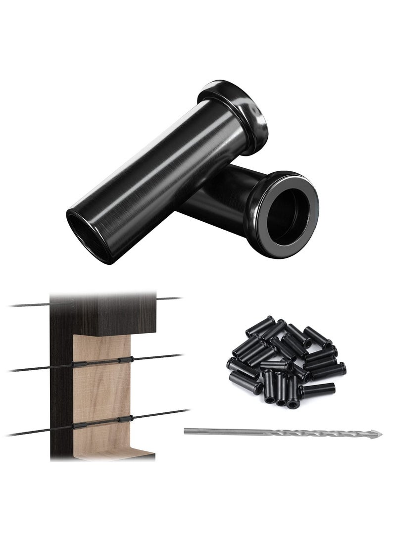 SYOSI 20Pack Stainless Steel Protective Sleeves Cable Railing Kit with Drill Bit for Wood Posts Handrail Stair Protector Sleeve for 1/8" Wire Rope Cable T316 Marine Grade Deck Railing (Black) - Image 1