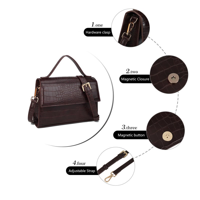 Gladdon Small Crossbody Purse for Women Trendy Ladies Top Handle Shoulder Bags Brown - Image 5