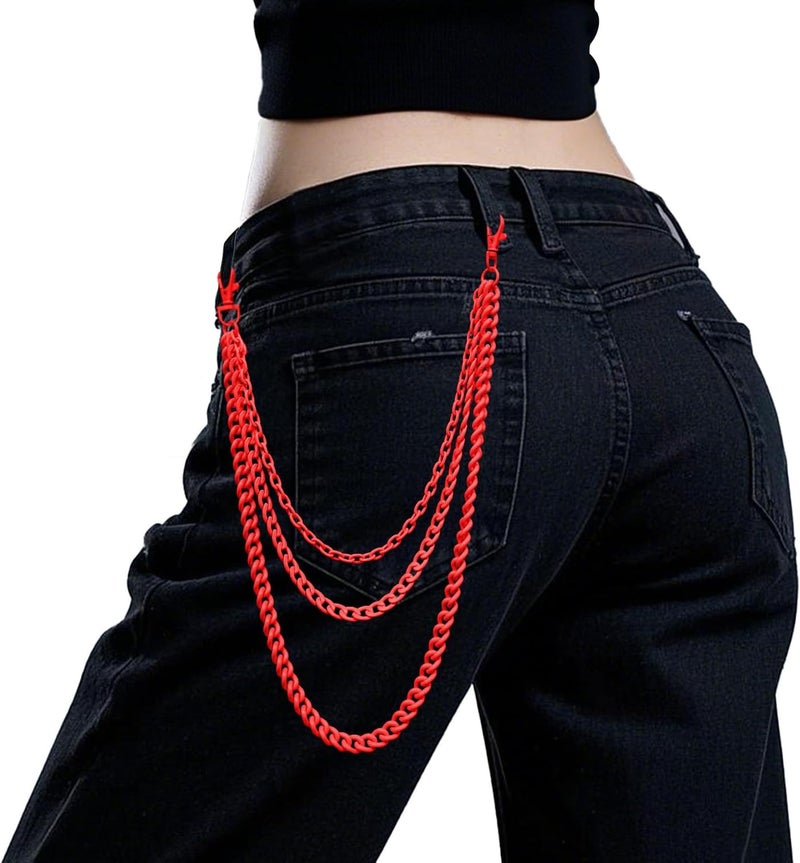 Lainrrew Trousers Chain, Pants Chain Belt Chain Wallet Chain Pocket Chain Hip Hop Punk Jeans Chain Key Chain Goth Accessories for Eboy Egirl Women Men(Red) - Image 4