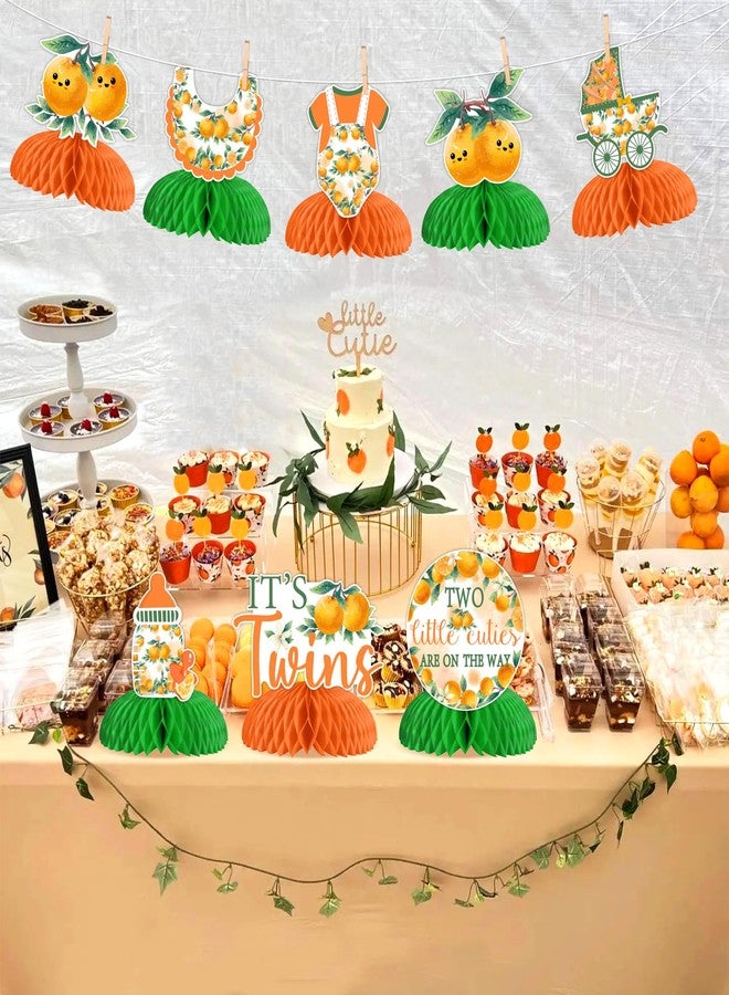 Cheereveal Two Little Cuties are On The Way Baby Shower Decor, 8 Orange Themed Honeycomb Centerpieces, Summer Fruit Two Little Cuties Table Decoration Supplies - Image 5