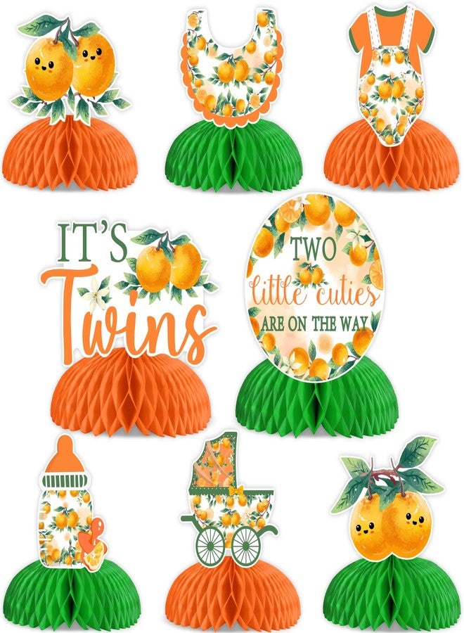 Cheereveal Two Little Cuties are On The Way Baby Shower Decor, 8 Orange Themed Honeycomb Centerpieces, Summer Fruit Two Little Cuties Table Decoration Supplies - Image 1