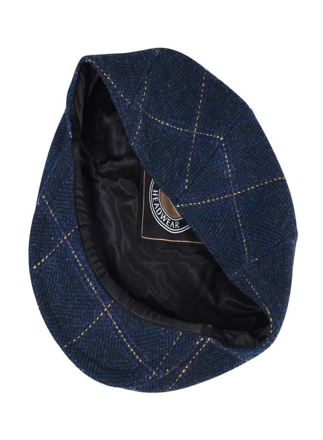 VOBOOM Men's Herringbone Flat Ivy Newsboy Hat Wool Blend Gatsby Cabbie Cap, Plaid Blue, 7 5/8 - Image 5
