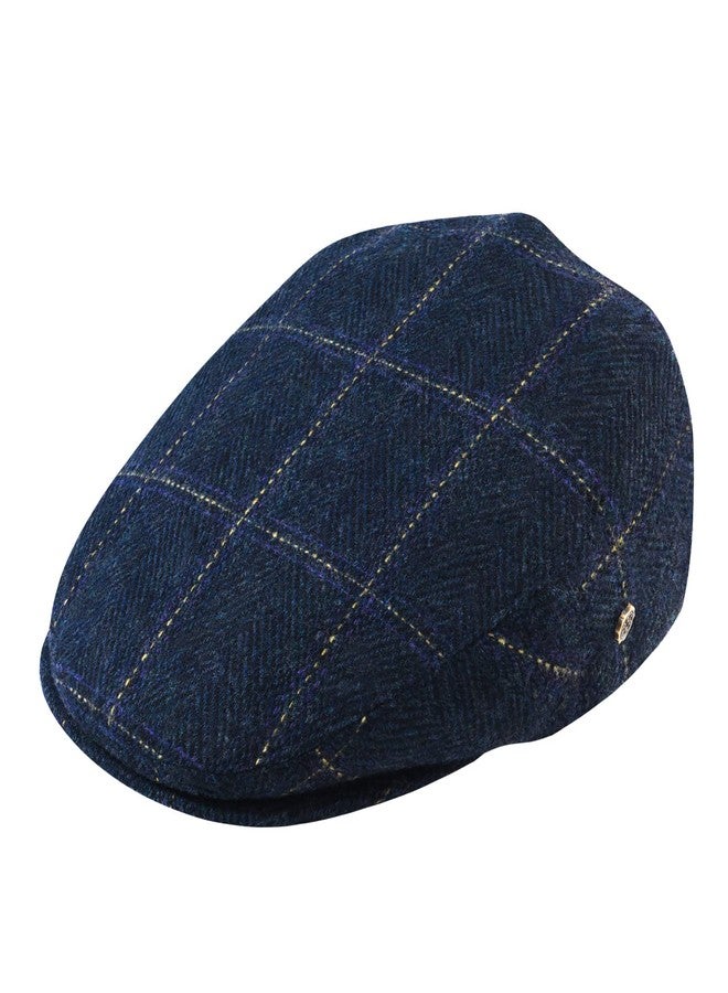 VOBOOM Men's Herringbone Flat Ivy Newsboy Hat Wool Blend Gatsby Cabbie Cap, Plaid Blue, 7 5/8 - Image 1