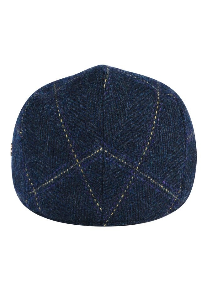 VOBOOM Men's Herringbone Flat Ivy Newsboy Hat Wool Blend Gatsby Cabbie Cap, Plaid Blue, 7 5/8 - Image 4