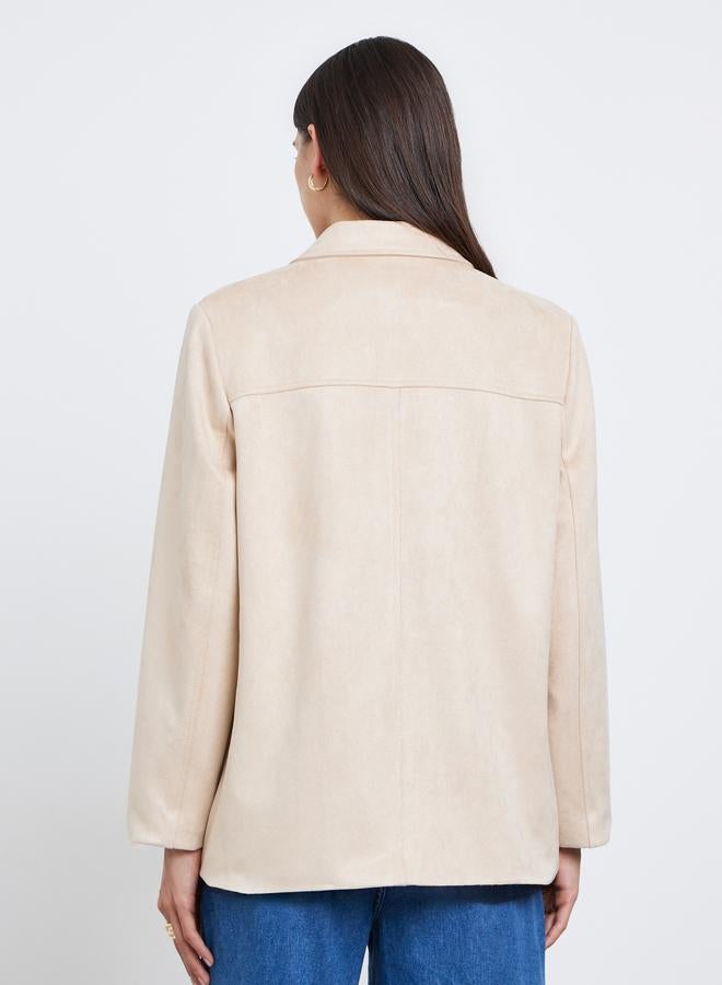 Styli Khaki Suede Button-Front Coat - Image 5