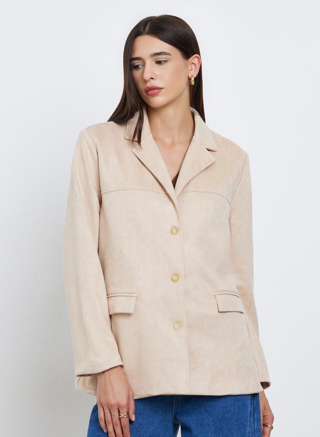 Styli Khaki Suede Button-Front Coat - Image 3