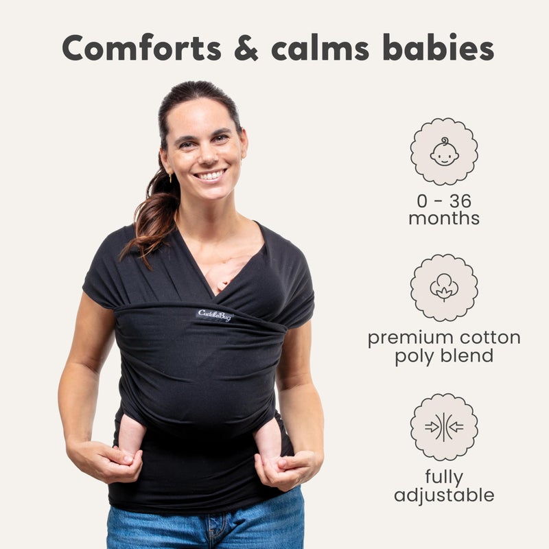 Cuddle Bug Cuddlebug Hands-Free Baby Carrier - Soft & Stretchy Wrap for Newborn to Toddler 7-35 lbs - One-Size-Fits-All Hip-Healthy Holder (Black) - Image 2
