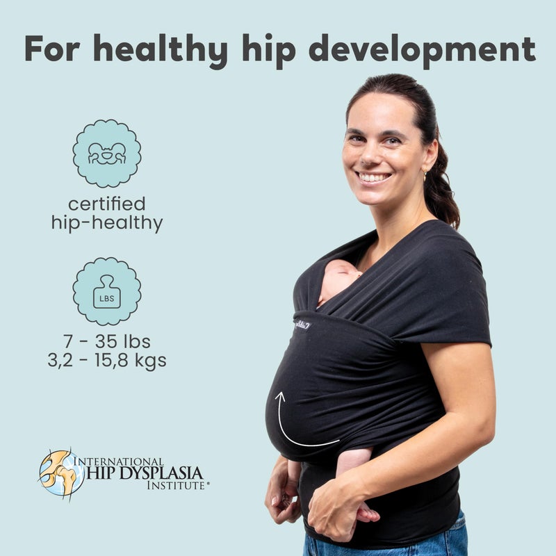 Cuddle Bug Cuddlebug Hands-Free Baby Carrier - Soft & Stretchy Wrap for Newborn to Toddler 7-35 lbs - One-Size-Fits-All Hip-Healthy Holder (Black) - Image 3