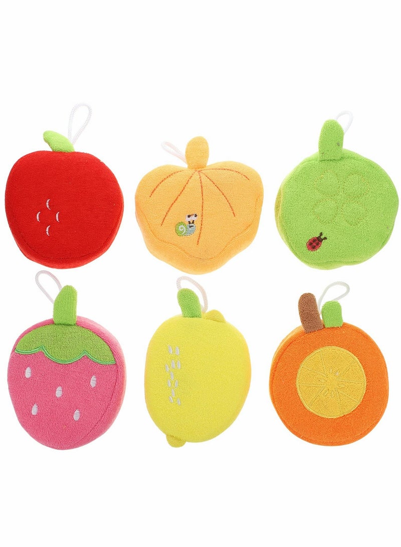 Excefore Kids Bath Sponge Cute Fruit Shape Body Loofah Shower Scrubber Exfoliating Washer Bath Ball Pouf Towel for Baby Toddler 6Pcs - Image 1