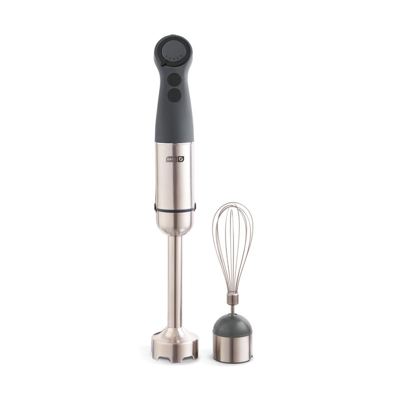 Dash Chef Series Immersion Hand Blender 5 Speed Stick Blender with Stainless Steel Blades Whisk Attachment and Recipe Guide  Cool Grey