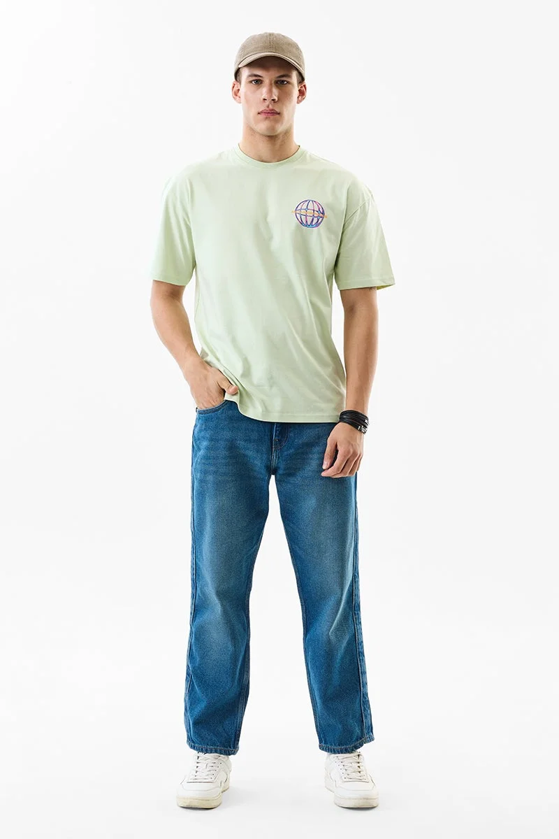 سنيتش Light Green Graphic Half Sleeve Slim Fit T-Shirt