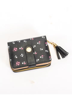 The Black Pearl Accessories Leather Flip Wallet & CardHolder with 9 Pockets and Zipped Pocket Flowery Black  - Image 1