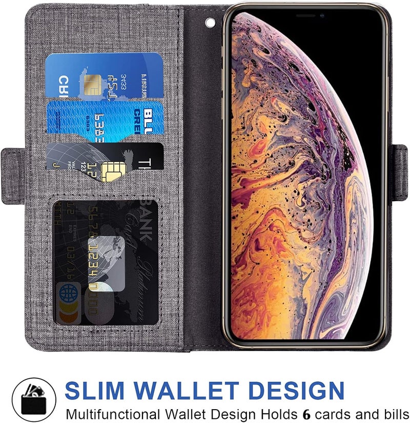 Asuwish Compatible with iPhone Xs X 10 10s Wallet Case Tempered Glass Screen Protector and Flip Cover Card Holder Cell Phone Cases for iPhoneX iPhoneXs iPhone10 i PhoneX SX 10x 10xs X’s Women Men Gray - Image 3