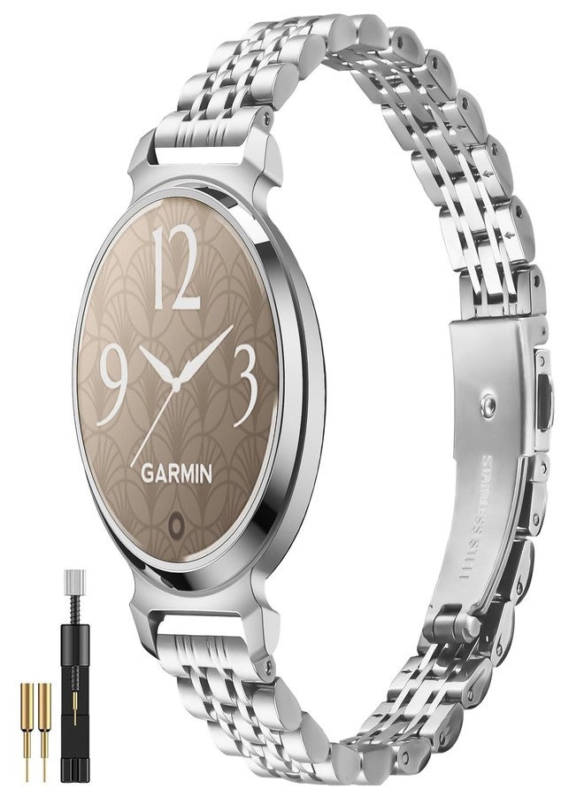 سوار NINKI من الفولاذ المقاوم للصدأ لساعات Garmin Lily 2 / Lily 2 Classic / Lily 2 Active، سوار معدني أنيق رفيع بسلسلة سريعة الفتح، بديل لسوار Garmin Lily 2 Classic للرجال والنساء، فضي اللون - Image 1