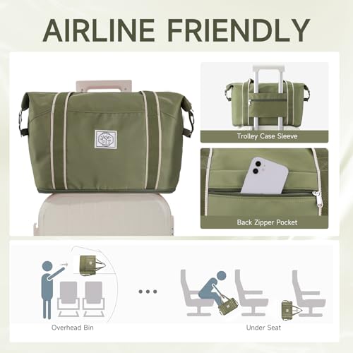 WALNEW Travel Duffel Bag, Weekender Overnight Carry On Bag for Women Men, Foldable Waterproof Gym Luggage Duffle Bag with Metal Buckle Detachable Shoulder Strap and Wet Compartment (Army Green) - Image 4