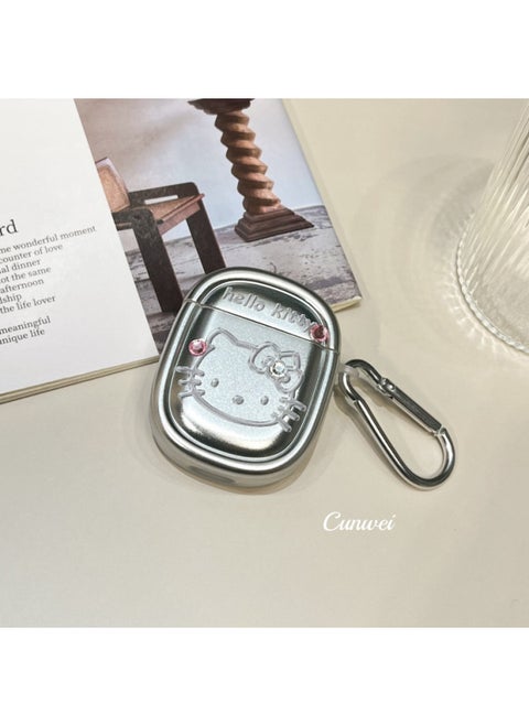 Ins Electroplated Cartoon Cat Suitable For AirPodsPro2 For Apple Bluetooth Earphone Case Protective Cover 3/4 Generation Chain-Color:Silver Plated KT Cat + Diamond + Keychain-Applicable Model:For Apple AirPods Pro Second Generation