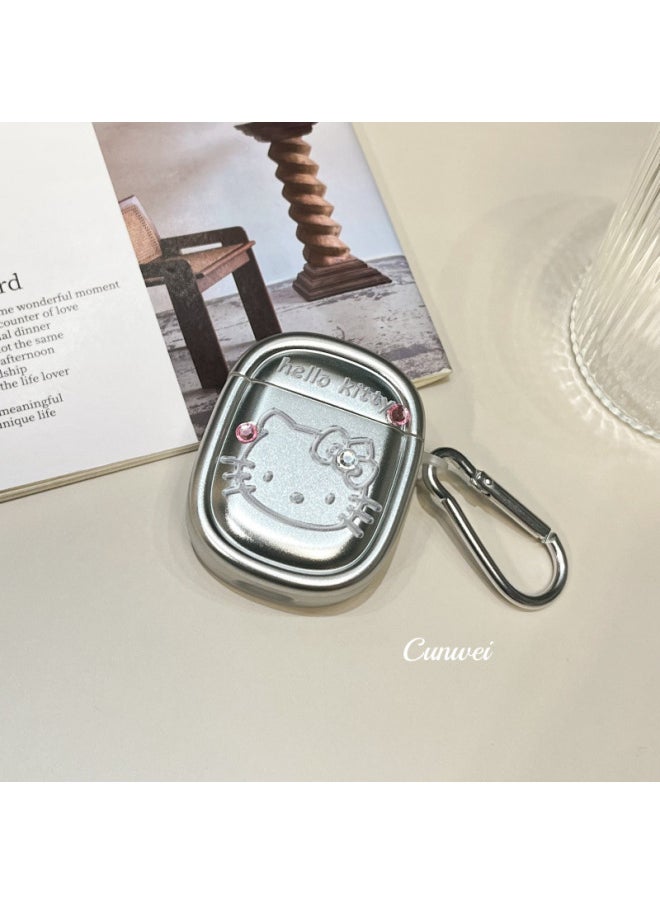 Generic - Ins Electroplated Cartoon Cat Suitable For AirPodsPro2 For Apple Bluetooth Earphone Case Protective Cover 3/4 Generation Chain-Color:Silver Plated KT Cat + Diamond + Keychain-Applicable Model:For Apple AirPods Pro Second Generation - Image 1