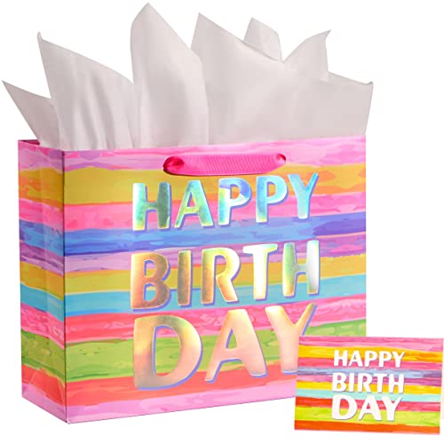 SUNCOLOR Large Happy Birthday Gift Bag with Tissue Paper Card 13 x 102 x 47 Inches Premium Paper Bag for Birthday Kids Womens Mothers Gifts - Image 2