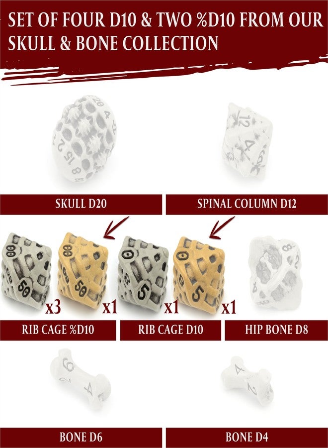 lynx D10 &%D10 Dice Set - Set of Six Dice 10 Sided - Four W10 & Two %W10 (D100 / W100) Skull & Bone/Skull & Bone DND Dice for Pen and Paper, Dungeons & Dragons, Warhammer, D&D (Mixed) - Image 4