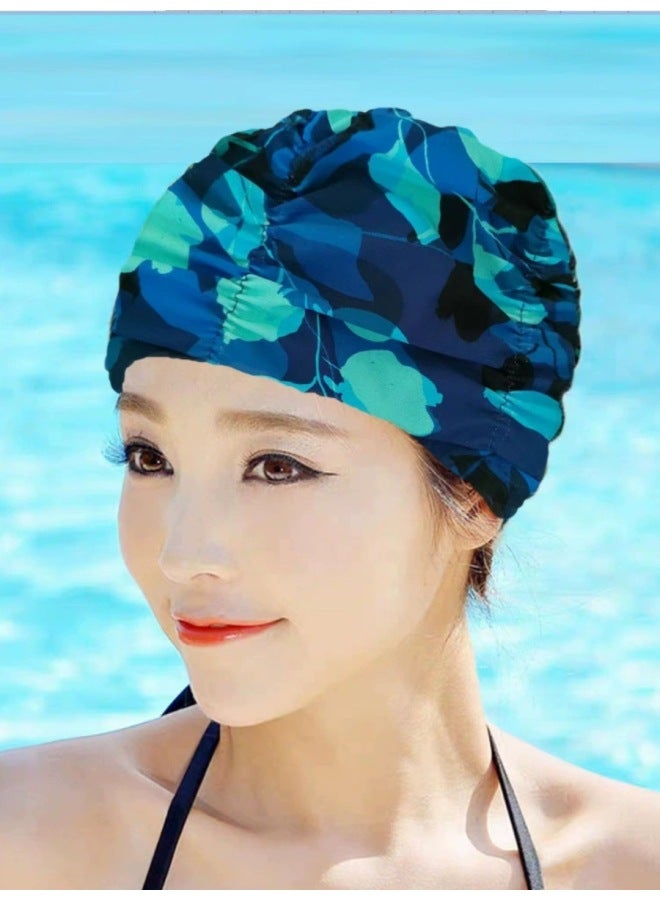 Xiang Zhifei Swimming Cap 2024 Women's Big Head Long Hair Swimming Cap Adult Women's Large Swimming Cap-Color:【16】blue Circle (recommended Head Circumference 52-59cm)
