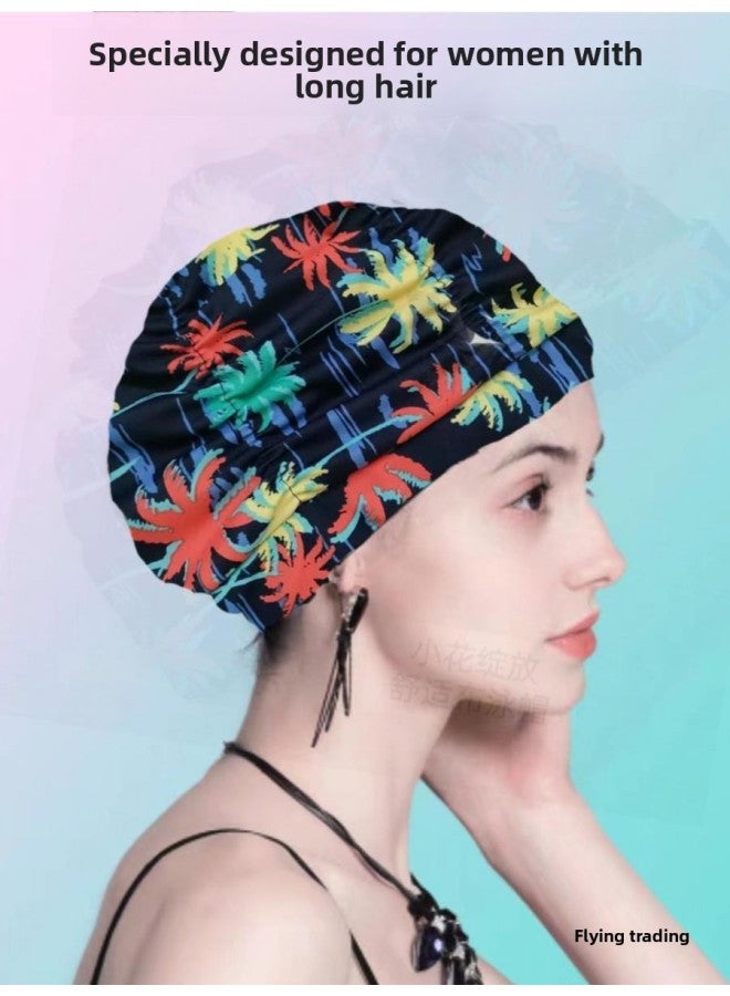 Xiang Zhifei Swimming Cap 2024 Women's Big Head Long Hair Swimming Cap Adult Women's Large Swimming Cap-Color:【16】blue Circle (recommended Head Circumference 52-59cm)