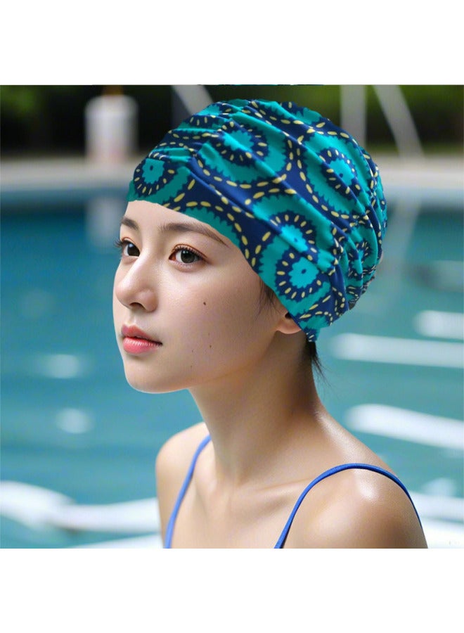 Xiang Zhifei Swimming Cap 2024 Women's Big Head Long Hair Swimming Cap Adult Women's Large Swimming Cap-Color:【16】blue Circle (recommended Head Circumference 52-59cm)