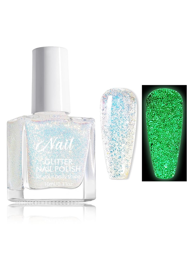 U-Shinein - Glow in the Dark Nail Polish, Luminous Neon Nail Polish, Glitter Green Glow in the Dark Nail Polish, Glow Effect Regular Nail Polish Quick Dry for Finger Toe Salon Home DIY Beginner 10ML - Image 1