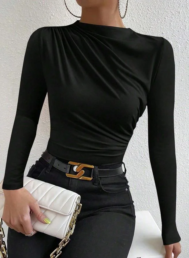 Take Two Black Ruched Long Sleeve Top
