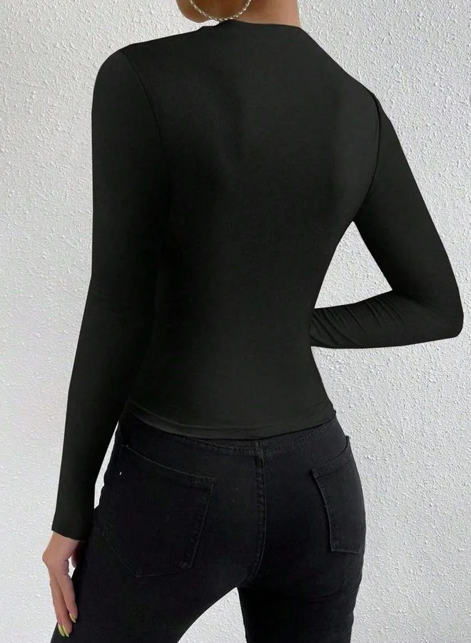 Take Two Black Ruched Long Sleeve Top