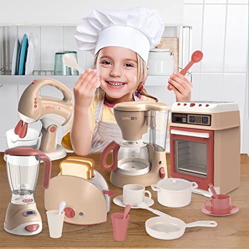 Yalujumb Play Kitchen Toys Pretend Play Kitchen Appliances Toy Set with Coffee Maker Mixer Toaster with Realistic Lights Sounds Birthday Gift for Kids Ages 35 46 68 5 Machine - Image 5